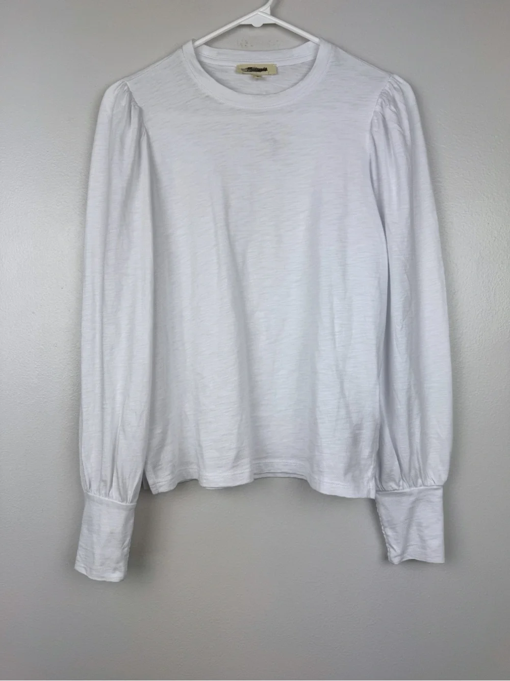 Madewell Soft Slub Jersey Cotton Smocked Long Sleeve Top White Size S NWT